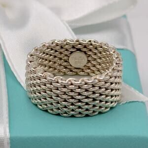 Tiffany & Co. Somerset Mesh Ring Band Size 8 Sterling Silver 925 W/ Pouch & Box